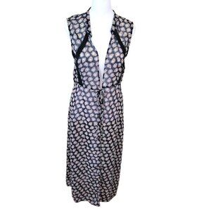 JustFab Black Floral Tie Waist Boho Duster/Beach Coverup Womens Size L